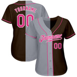 Custom Brown Pink-Gray Authentic Split Fashion Baseball Jersey