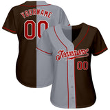 Custom Brown Red-Gray Authentic Split Fashion Baseball Jersey