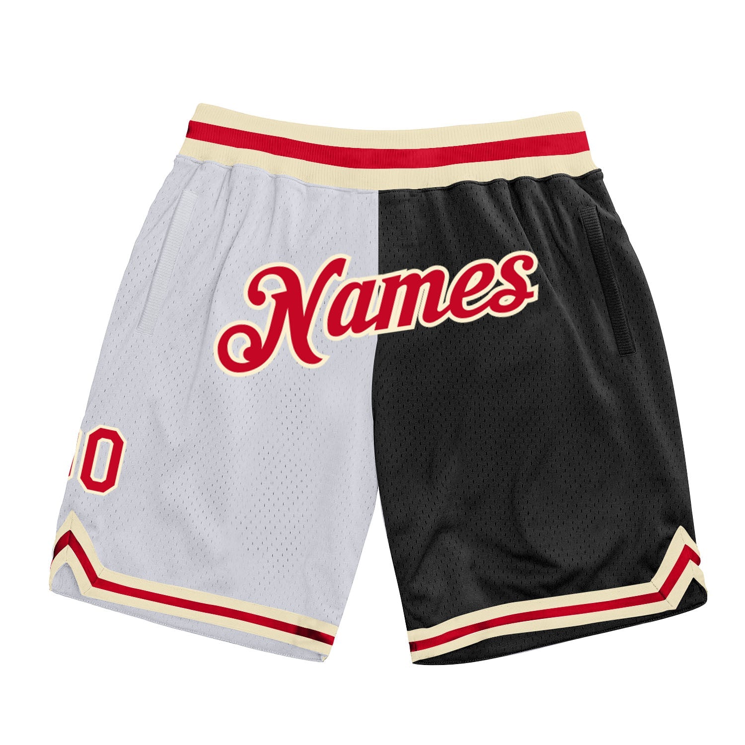 Custom White Red-Black Authentic Throwback Split Fashion Basketball Shorts