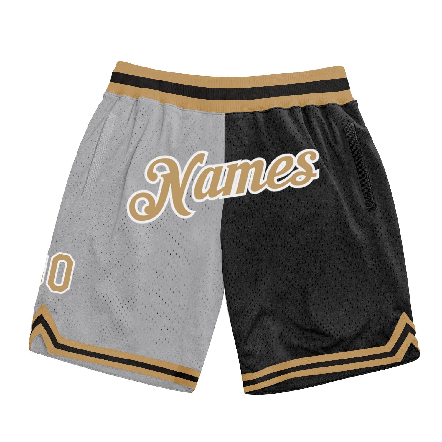 Custom Gray Old Gold-Black Authentic Throwback Split Fashion Basketball Shorts