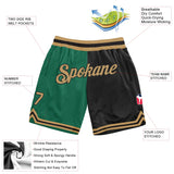 Custom Kelly Green Old Gold-Black Authentic Throwback Split Fashion Basketball Shorts