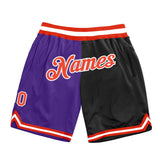 Custom Purple Orange-Black Authentic Throwback Split Fashion Basketball Shorts