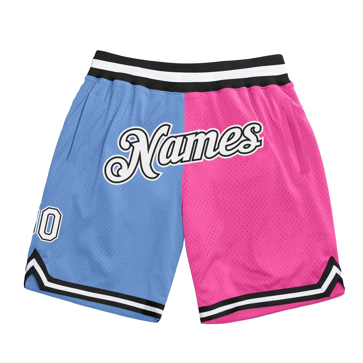 Custom Light Blue White-Pink Authentic Throwback Split Fashion Basketball Shorts