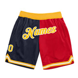 Custom Navy Gold-Red Authentic Throwback Split Fashion Basketball Shorts
