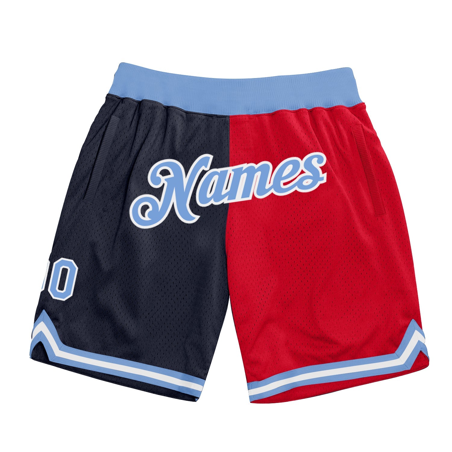 Custom Navy Light Blue-Red Authentic Throwback Split Fashion Basketball Shorts