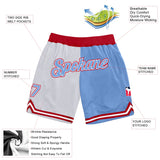 Custom White Light Blue-Red Authentic Throwback Split Fashion Basketball Shorts