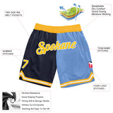 Custom Navy Gold-Light Blue Authentic Throwback Split Fashion Basketball Shorts