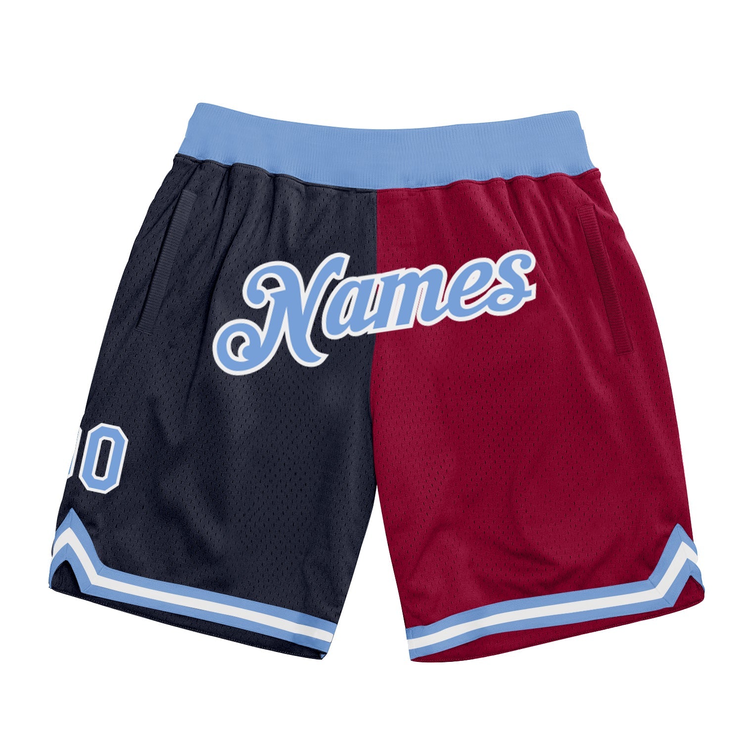 Custom Navy Light Blue-Maroon Authentic Throwback Split Fashion Basketball Shorts