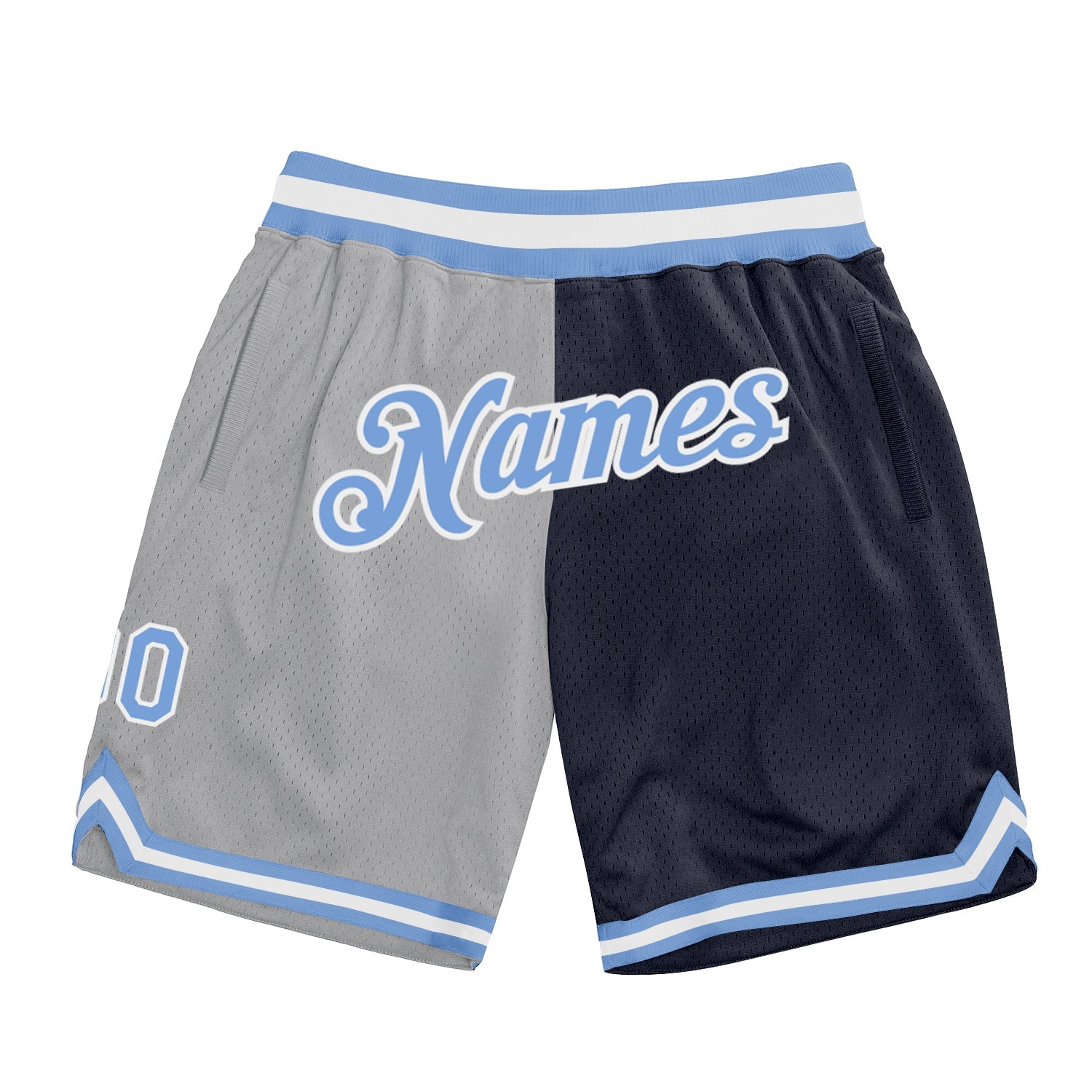 Custom Gray Light Blue-Navy Authentic Throwback Split Fashion Basketball Shorts
