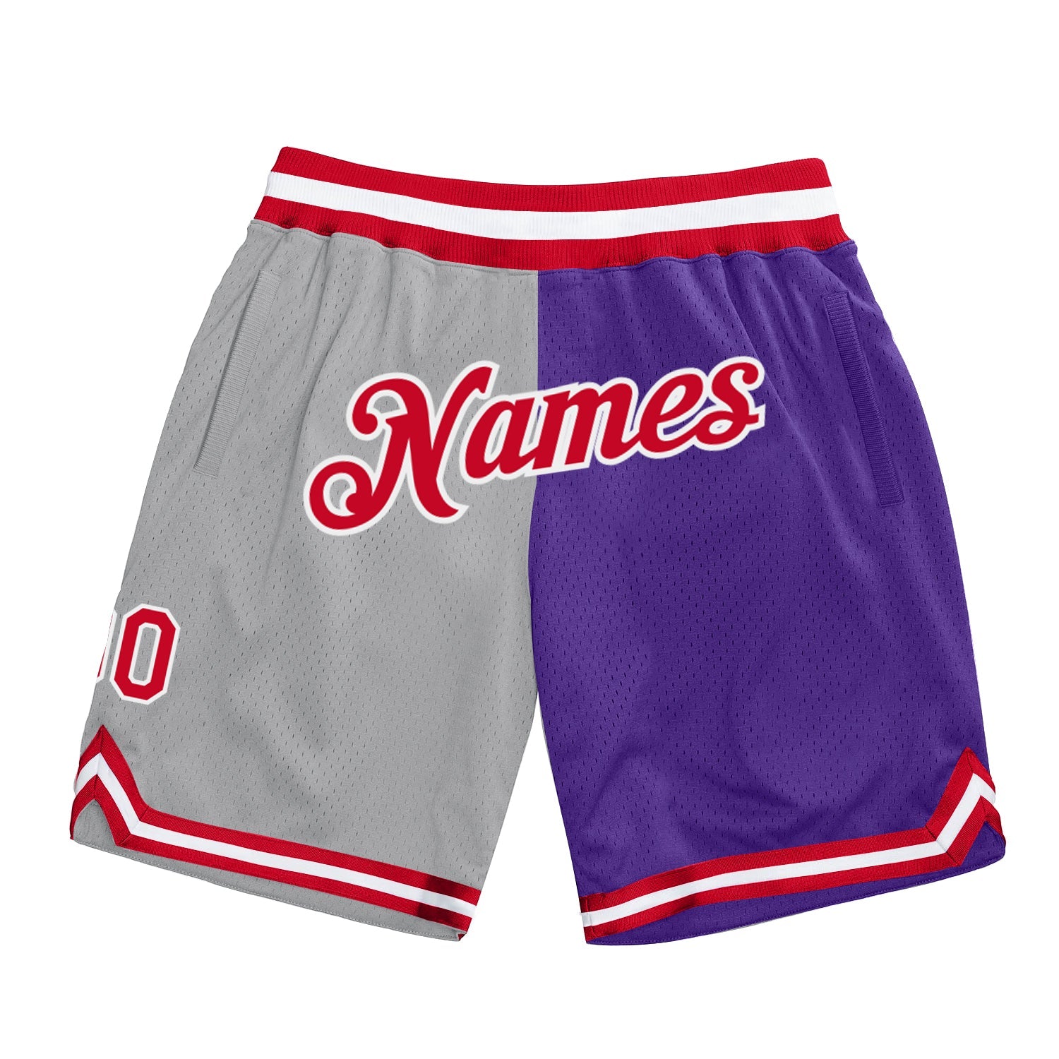Custom Gray Red-Purple Authentic Throwback Split Fashion Basketball Shorts