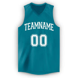 Custom Teal White V-Neck Basketball Jersey