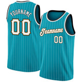 Custom Teal White Pinstripe White-Old Gold Authentic Basketball Jersey