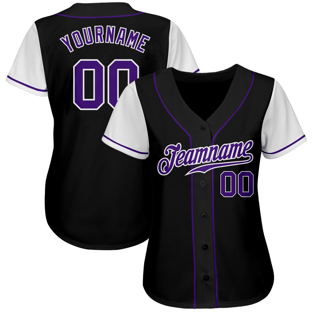Custom Black Purple-White Authentic Two Tone Baseball Jersey