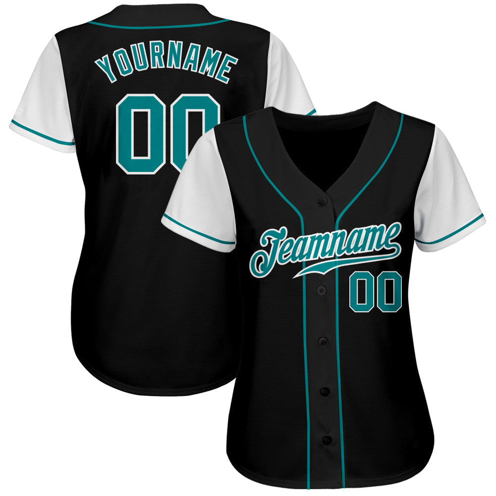 Custom Black Teal-White Authentic Two Tone Baseball Jersey