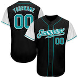 Custom Black Teal-White Authentic Two Tone Baseball Jersey