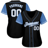 Custom Black White-Light Blue Authentic Two Tone Baseball Jersey