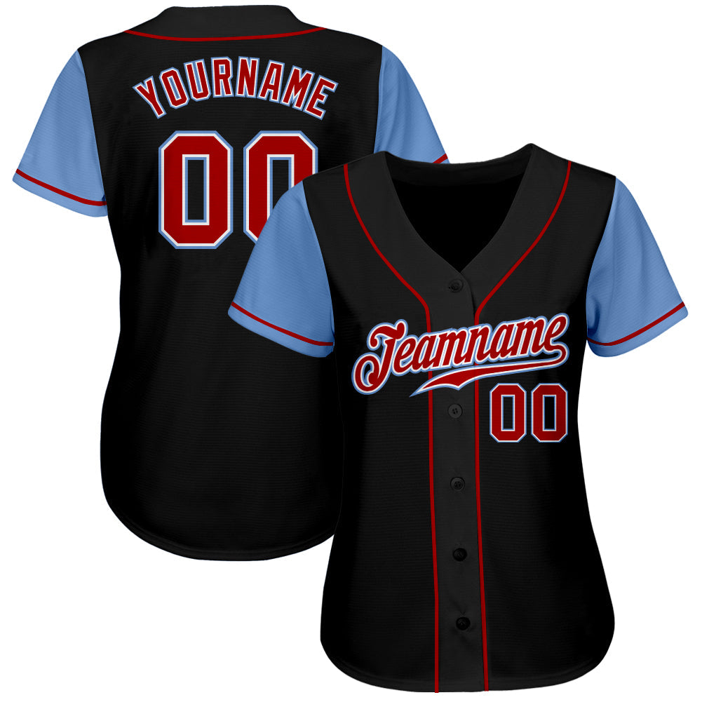Custom Black Red-Light Blue Authentic Two Tone Baseball Jersey
