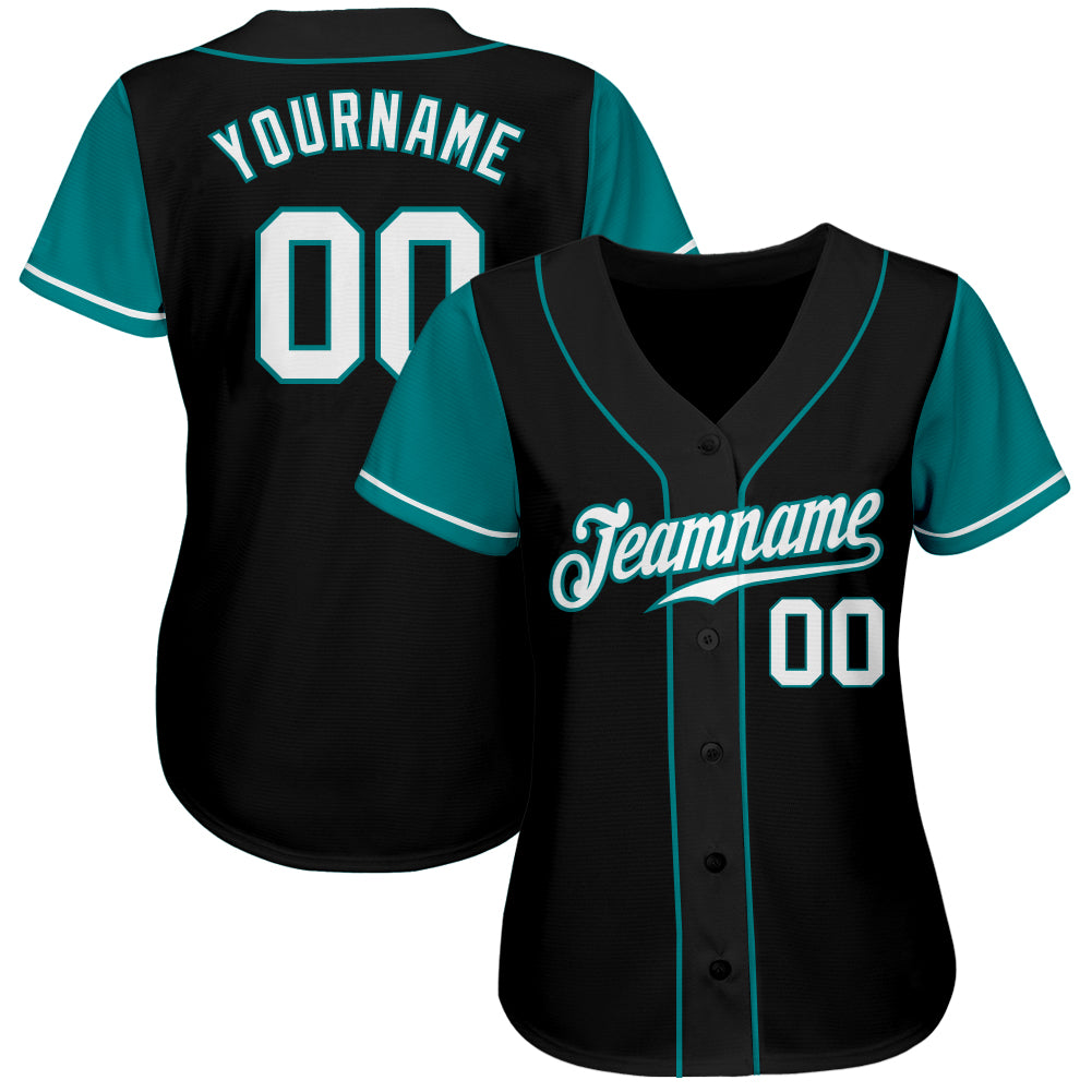 Custom Black White-Teal Authentic Two Tone Baseball Jersey