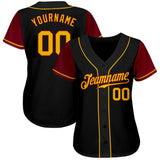 Custom Black Gold-Crimson Authentic Two Tone Baseball Jersey