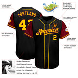 Custom Black Gold-Crimson Authentic Two Tone Baseball Jersey