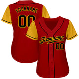 Custom Red Black-Gold Authentic Two Tone Baseball Jersey