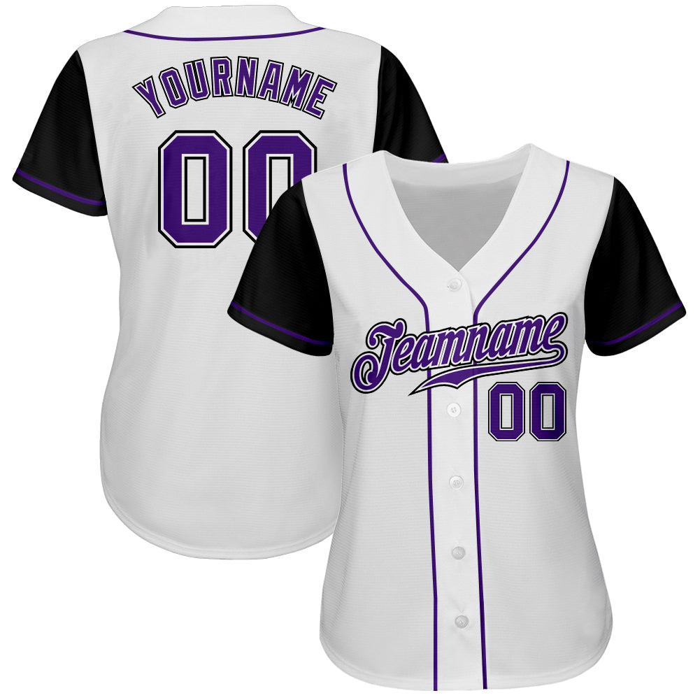 Custom White Purple-Black Authentic Two Tone Baseball Jersey