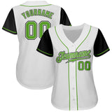 Custom White Neon Green-Black Authentic Two Tone Baseball Jersey