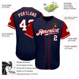 Custom Navy White-Red Authentic Two Tone Baseball Jersey