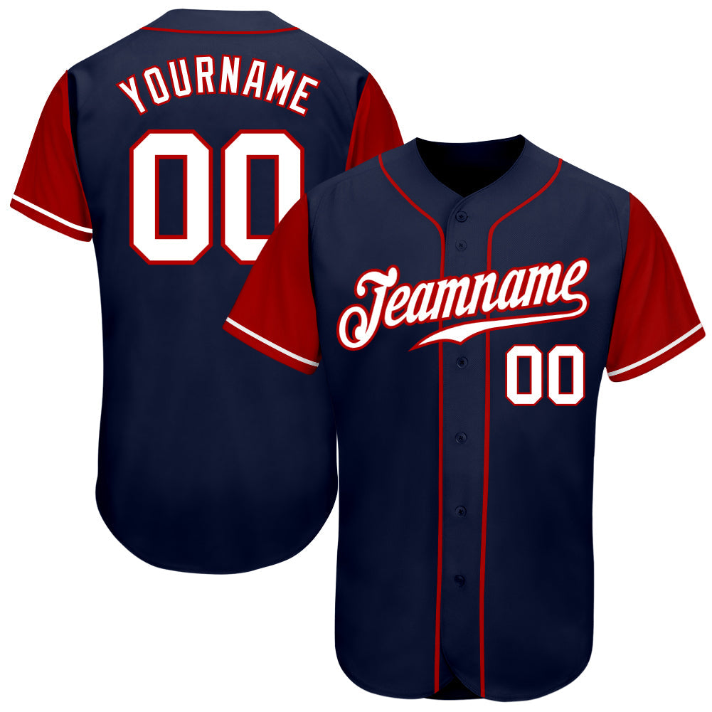 Custom Navy White-Red Authentic Two Tone Baseball Jersey