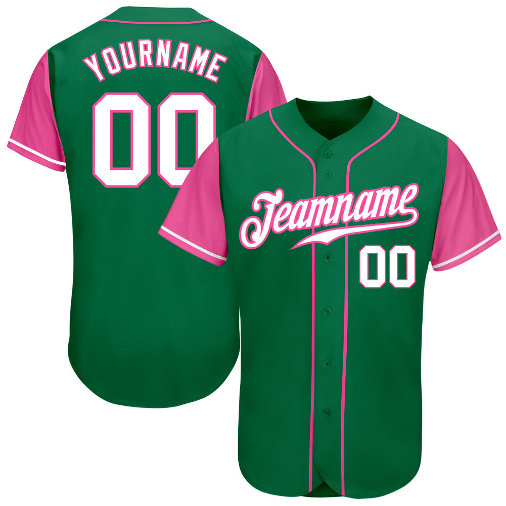 Custom Kelly Green White-Pink Authentic Two Tone Baseball Jersey