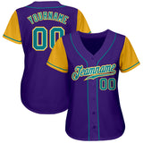 Custom Purple Teal-Gold Authentic Two Tone Baseball Jersey
