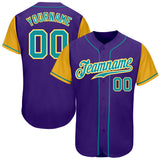 Custom Purple Teal-Gold Authentic Two Tone Baseball Jersey