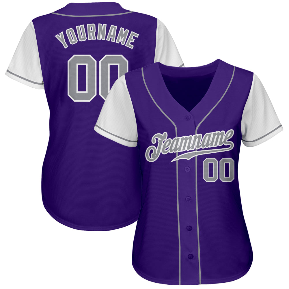 Custom Purple Gray-White Authentic Two Tone Baseball Jersey