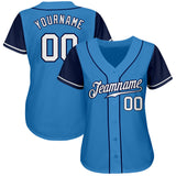 Custom Powder Blue White-Navy Authentic Two Tone Baseball Jersey