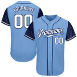 Custom Light Blue White-Navy Authentic Two Tone Baseball Jersey