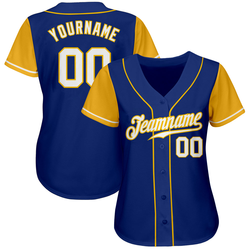 Custom Royal White-Gold Authentic Two Tone Baseball Jersey