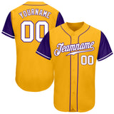 Custom Gold White-Purple Authentic Two Tone Baseball Jersey