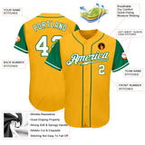 Custom Gold White-Kelly Green Authentic Two Tone Baseball Jersey