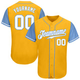 Custom Gold White-Light Blue Authentic Two Tone Baseball Jersey