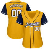 Custom Gold White-Navy Authentic Two Tone Baseball Jersey