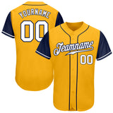 Custom Gold White-Navy Authentic Two Tone Baseball Jersey