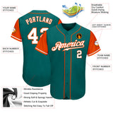 Custom Teal White-Orange Authentic Two Tone Baseball Jersey