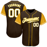 Custom Brown White-Gold Authentic Two Tone Baseball Jersey