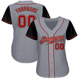 Custom Gray Red-Black Authentic Two Tone Baseball Jersey