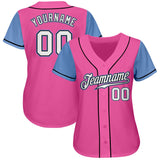 Custom Pink White-Light Blue Authentic Two Tone Baseball Jersey