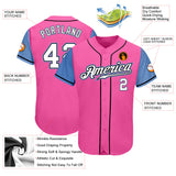 Custom Pink White-Light Blue Authentic Two Tone Baseball Jersey
