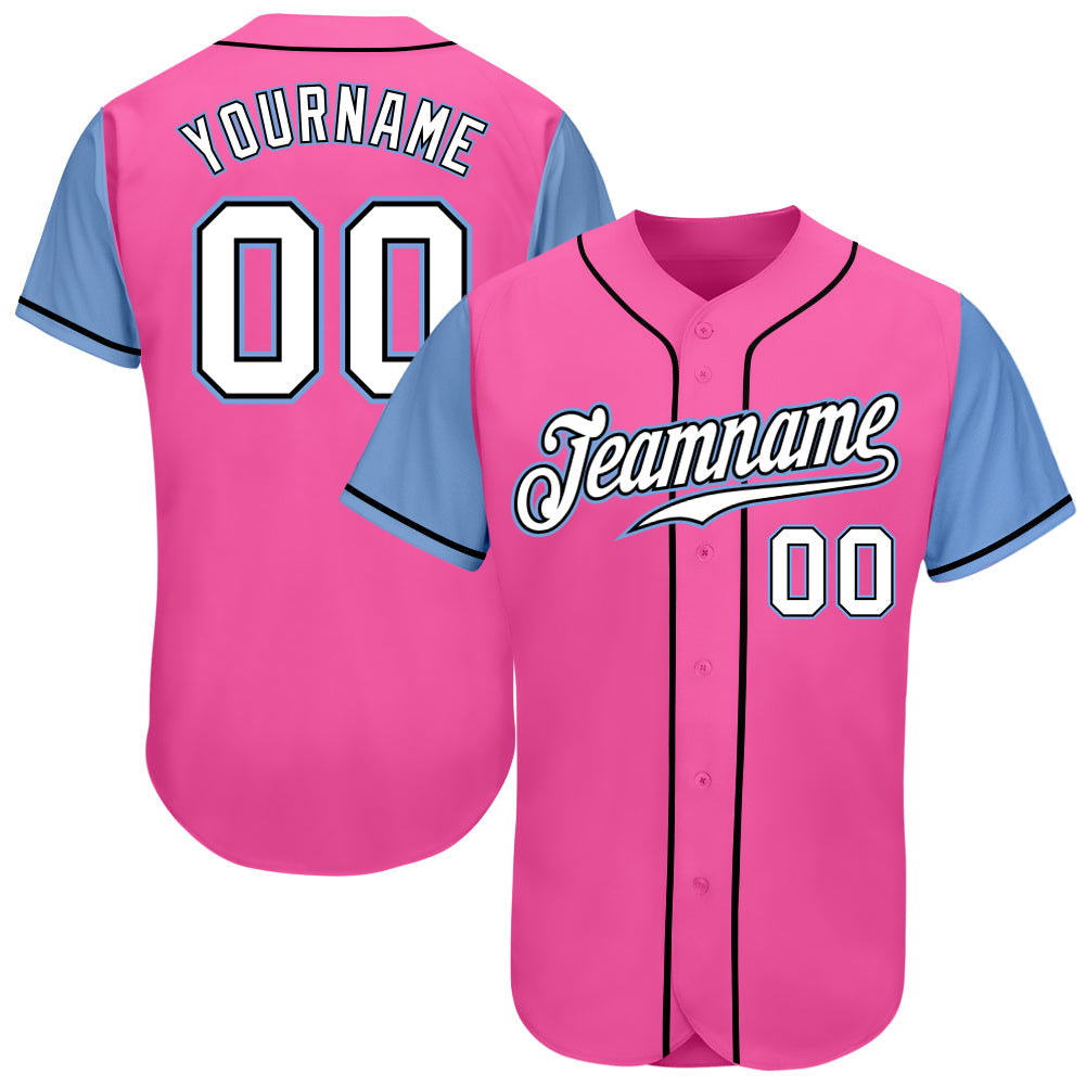 Custom Pink White-Light Blue Authentic Two Tone Baseball Jersey