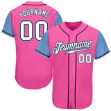 Custom Pink White-Light Blue Authentic Two Tone Baseball Jersey