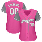 Custom Pink White-Gray Authentic Two Tone Baseball Jersey