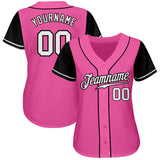 Custom Pink White-Black Authentic Two Tone Baseball Jersey